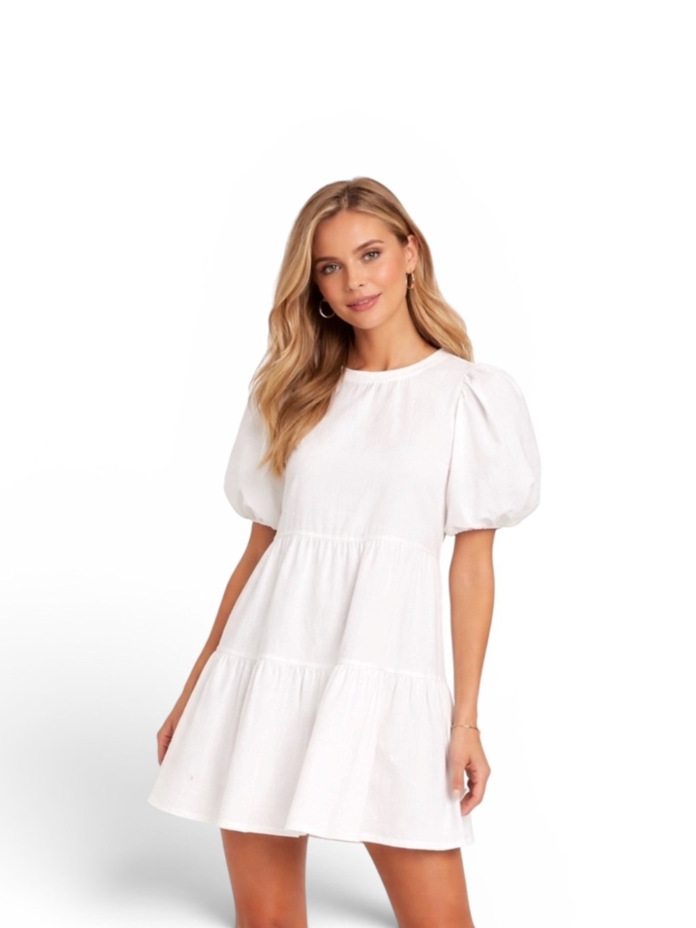 Zara Puff  Sleeve Flowy Cotton Dress Women’s Cotton White Dress Size S